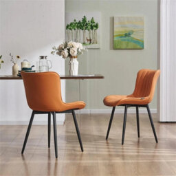 Orange  Dining Chairs Set Of 2 Leather With Sturdy Metal Legs For Home, Office, And Cafe