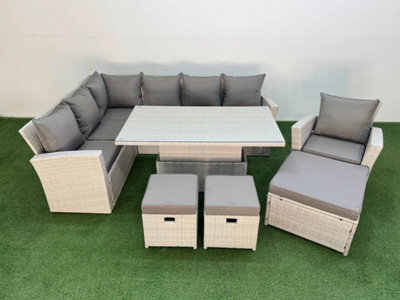 Fimous 10 Seat Rattan Outdoor Garden Furniture Corner Sofa Set Adjustable Lifting Dining Or Coffee Table Set With 3 Footstools - image 1