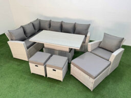 Fimous 10 Seat Rattan Outdoor Garden Furniture Corner Sofa Set Adjustable Lifting Dining Or Coffee Table Set With 3 Footstools - thumbnail 2