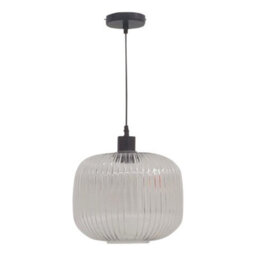 First Choice Lighting Baton - White Ribbed Oval Glass With Black Pendant Fitting - thumbnail 1