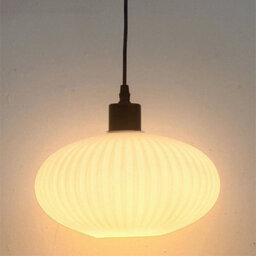 First Choice Lighting Baton - White Ribbed Oval Glass With Black Pendant Fitting - thumbnail 5