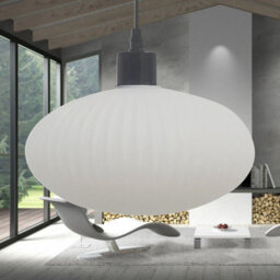 First Choice Lighting Baton - White Ribbed Oval Glass With Black Pendant Fitting - thumbnail 4