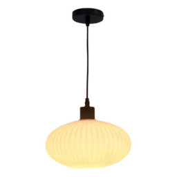 First Choice Lighting Baton - White Ribbed Oval Glass With Black Pendant Fitting - thumbnail 2