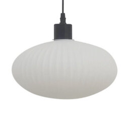 First Choice Lighting Baton - White Ribbed Oval Glass With Black Pendant Fitting - thumbnail 7