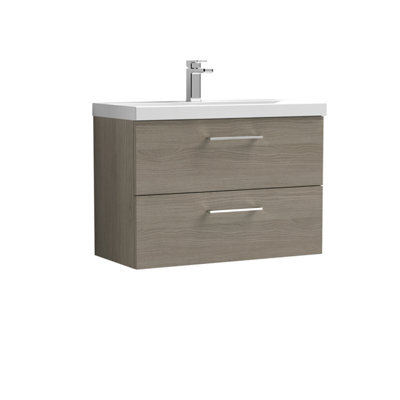 Balterley Bramshall Modern Bathroom Wall Hung 2 Soft Close Drawer Vanity Unit & Mid-Edge Basin, Solace Oak, 810mm - image 1