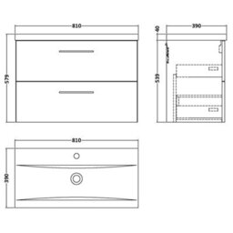 Balterley Bramshall Modern Bathroom Wall Hung 2 Soft Close Drawer Vanity Unit & Mid-Edge Basin, Solace Oak, 810mm - thumbnail 5
