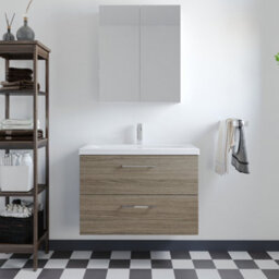 Balterley Bramshall Modern Bathroom Wall Hung 2 Soft Close Drawer Vanity Unit & Mid-Edge Basin, Solace Oak, 810mm - thumbnail 2