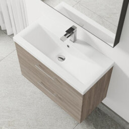 Balterley Bramshall Modern Bathroom Wall Hung 2 Soft Close Drawer Vanity Unit & Mid-Edge Basin, Solace Oak, 810mm - thumbnail 3