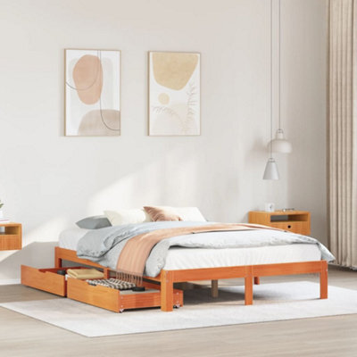 Berkfield Bed Frame With Drawers Without Mattress Wax Brown 140X200 Cm - image 1