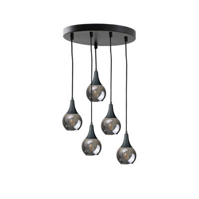 Luminosa Lighting Luminosa Lacrima Cluster Pendant Ceiling Light Black Smoky Glass Shade 5X E27 - image 1