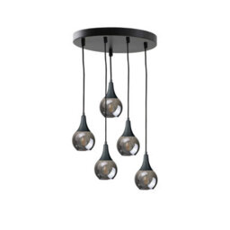 Luminosa Lighting Luminosa Lacrima Cluster Pendant Ceiling Light Black Smoky Glass Shade 5X E27 - thumbnail 1