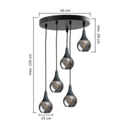 Luminosa Lighting Luminosa Lacrima Cluster Pendant Ceiling Light Black Smoky Glass Shade 5X E27 - thumbnail 2