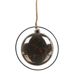 Urbn-Living Urbnliving 20Cm Depth Hanging Black Ring Orb 30 Led With Jute Rope Fairy String Lights Xmas Decorative - thumbnail 5