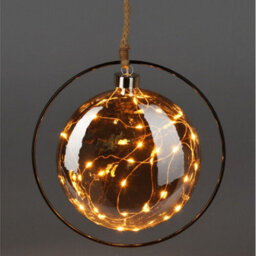 Urbn-Living Urbnliving 20Cm Depth Hanging Black Ring Orb 30 Led With Jute Rope Fairy String Lights Xmas Decorative - thumbnail 2