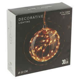 Urbn-Living Urbnliving 20Cm Depth Hanging Black Ring Orb 30 Led With Jute Rope Fairy String Lights Xmas Decorative - thumbnail 8