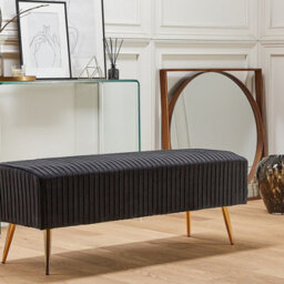 Beliani Glamour Velvet Bench 118 X 40 Cm Black Upholstered With Gold Metal Legs For Living Room And Hallway - thumbnail 2