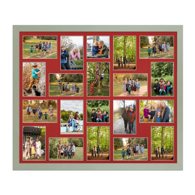AK Frames 80X70Cm Green Modern Multi Photo Frame With Crimson Mount - Holds 20 Apertures (18X) 6X4, (2X) 4X4 Photos - image 1