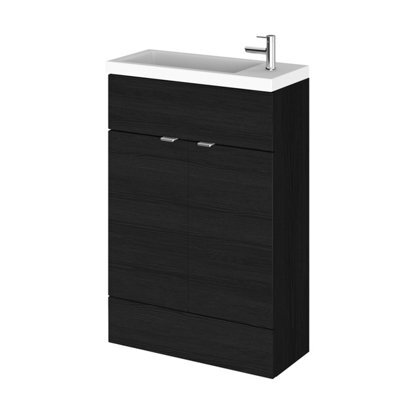 Hudson Reed Fusion Floor Standing 2 Door Vanity Unit & Polymarble Basin Compact, Sink Vanity Unit, Charcoal Black, 600mm - image 1