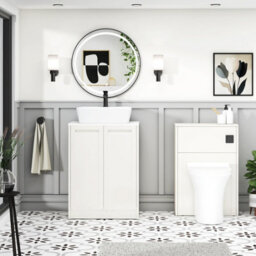 Royal Bathrooms Royal Bathroom Elmore 600mm Classic White Freestanding Bathroom Vanity Unit 2 Door Plain White Worktop With Cube Basin - thumbnail 5