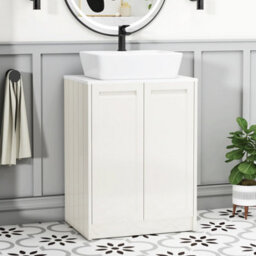 Royal Bathrooms Royal Bathroom Elmore 600mm Classic White Freestanding Bathroom Vanity Unit 2 Door Plain White Worktop With Cube Basin - thumbnail 1
