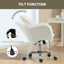Homcom Modern Snow Flannel Office Desk Chair For Bedroom, Living Room, Beige - thumbnail 6