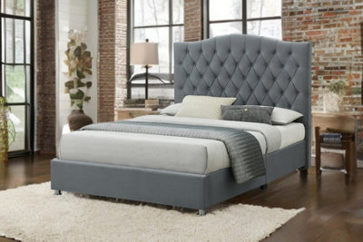Sareer Furniture Felix Bed Frame, Contemporary Grey Upholstered Velvet Bed With Headboard - image 1