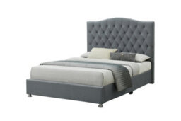 Sareer Furniture Felix Bed Frame, Contemporary Grey Upholstered Velvet Bed With Headboard - thumbnail 2
