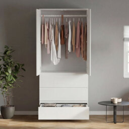 Lassic Vida Designs Denver 2 Door 3 Drawer Mirrored Wardrobe With Hanging Rail Bedroom Storage Cabinet, H 175 X W 77 X D 54 Cm, White - thumbnail 6