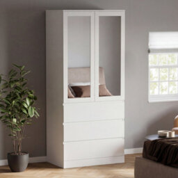 Lassic Vida Designs Denver 2 Door 3 Drawer Mirrored Wardrobe With Hanging Rail Bedroom Storage Cabinet, H 175 X W 77 X D 54 Cm, White - thumbnail 4