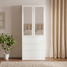 Lassic Vida Designs Denver 2 Door 3 Drawer Mirrored Wardrobe With Hanging Rail Bedroom Storage Cabinet, H 175 X W 77 X D 54 Cm, White - thumbnail 2