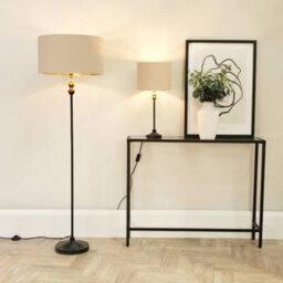 Valuelights Maggie Black Metal Candlestick Floor Lamp With Beige And Metallic Gold Shade And Led Bulb - thumbnail 3