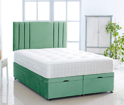 Comfy Deluxe Duck Egg Plush Foot Lift Ottoman Bed With Memory Spring Mattress And  Vertical  Headboard 3Ft Single - image 1
