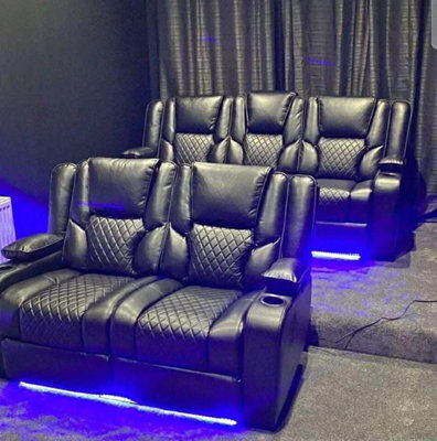 Home & Love Electric Recliner Sofa Black Leather Led Lighting Cup Holders Wireless Charging - image 1
