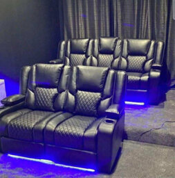 Home & Love Electric Recliner Sofa Black Leather Led Lighting Cup Holders Wireless Charging - thumbnail 1