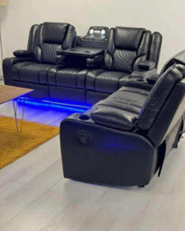 Home & Love Electric Recliner Sofa Black Leather Led Lighting Cup Holders Wireless Charging - thumbnail 2