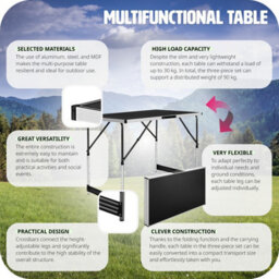 Tectake Folding Table Trestle Camping Party Picnic Bbq Stall Garden Indoor Outdoor - Black - thumbnail 3