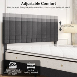 Gainoom King Size Grey Linen Upholstered Bed Frame With Adjustable Headboard Wooden Slats Support - thumbnail 6