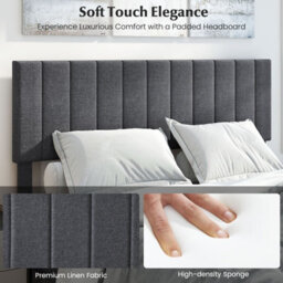 Gainoom King Size Grey Linen Upholstered Bed Frame With Adjustable Headboard Wooden Slats Support - thumbnail 7