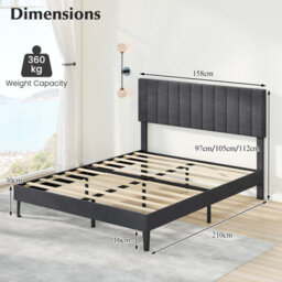 Gainoom King Size Grey Linen Upholstered Bed Frame With Adjustable Headboard Wooden Slats Support - thumbnail 2