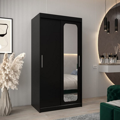 Arte Uppsala T2 Sliding Door Wardrobe 100Cm In Black - Sleek, Compact Mirrored Storage - image 1