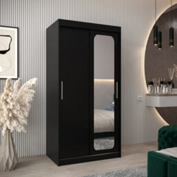 Arte Uppsala T2 Sliding Door Wardrobe 100Cm In Black - Sleek, Compact Mirrored Storage - thumbnail 1