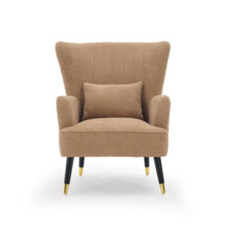 Chenille Fabric Brown Accent Chair With Footstool Camila - Wingback Armchair, Doorstep Delivery - thumbnail 2