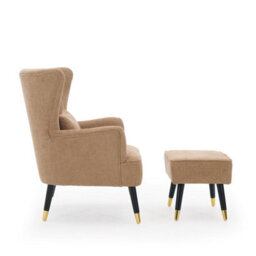 Chenille Fabric Brown Accent Chair With Footstool Camila - Wingback Armchair, Doorstep Delivery - thumbnail 5