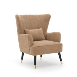 Chenille Fabric Brown Accent Chair With Footstool Camila - Wingback Armchair, Doorstep Delivery - thumbnail 4