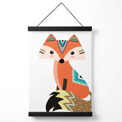 Artze Wall Art Sitting Orange Fox Tribal Animal Art Print With Black Frame Size: A4 - image 1