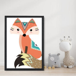 Artze Wall Art Sitting Orange Fox Tribal Animal Art Print With Black Frame Size: A4 - thumbnail 2