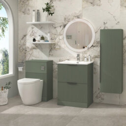Royal Bathrooms Evora 600mm Sage Green Fluted Floor Standing Bathroom Vanity Unit 2 Drawer Cabinet Storage With Ceramic Basin Sink - 1 Tap Hole - thumbnail 2