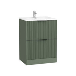 Royal Bathrooms Evora 600mm Sage Green Fluted Floor Standing Bathroom Vanity Unit 2 Drawer Cabinet Storage With Ceramic Basin Sink - 1 Tap Hole - thumbnail 5
