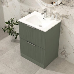 Royal Bathrooms Evora 600mm Sage Green Fluted Floor Standing Bathroom Vanity Unit 2 Drawer Cabinet Storage With Ceramic Basin Sink - 1 Tap Hole - thumbnail 4