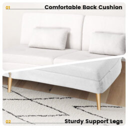 Comhoma Sofa Bed 2-3 Seater Click Clack Sofa Bed 5-Gear Back Angle Adjustable Futon Sofa Lounge For Home, White-Teddy Velvet - thumbnail 8